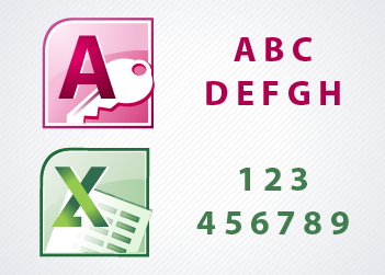 Logos de Access Ecxel. El primero acompañado de letras. El segundo, de números.