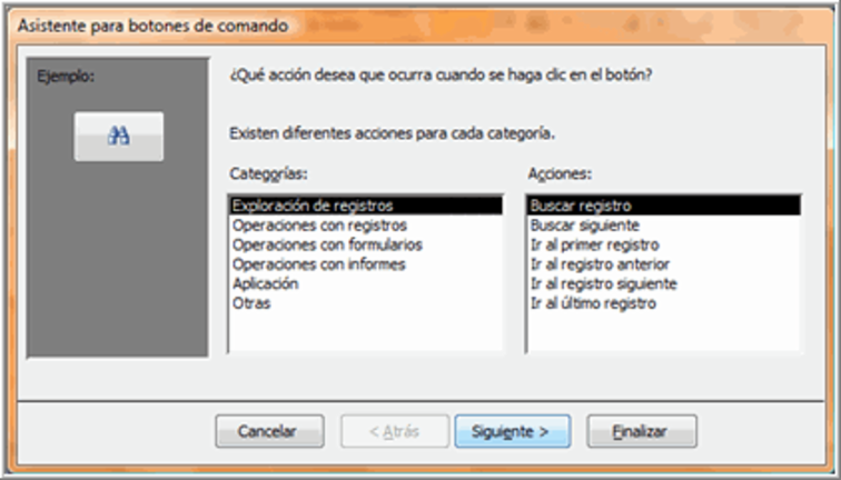 Asistente para botones de comando - Paso 1