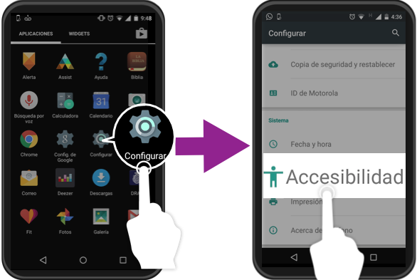 Imagen ejemplo de cómo acceder al menú de Accesibilidad en Android.