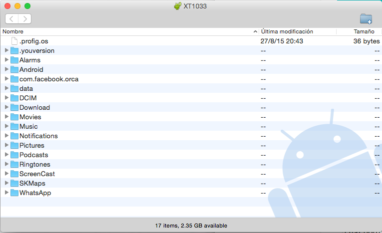 Exemplo do Android File Transfer.