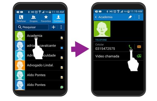Imagem exemplo de como fazer uma chamada num telefone inteligente com SO Android.