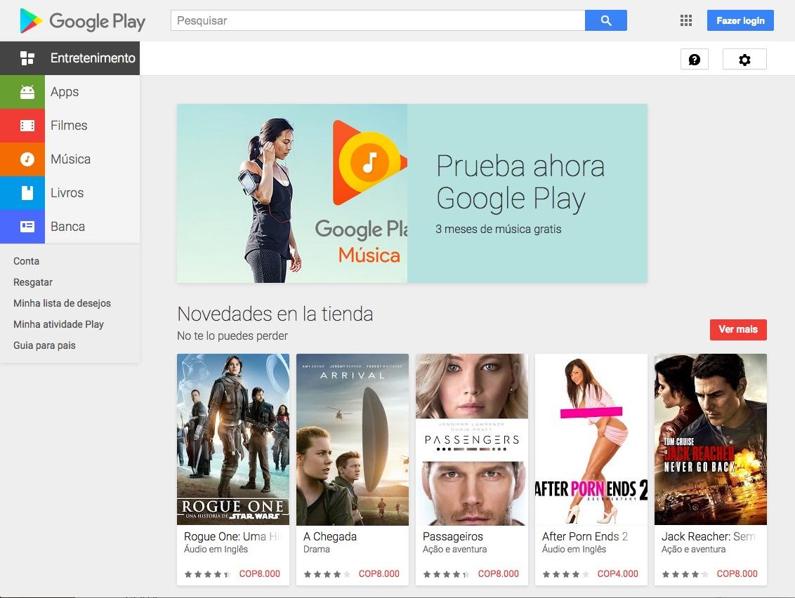 Interface da Google Play Store.