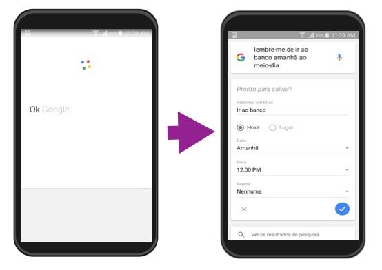 Exemplo de como funciona o comando de voz no Google Now.
