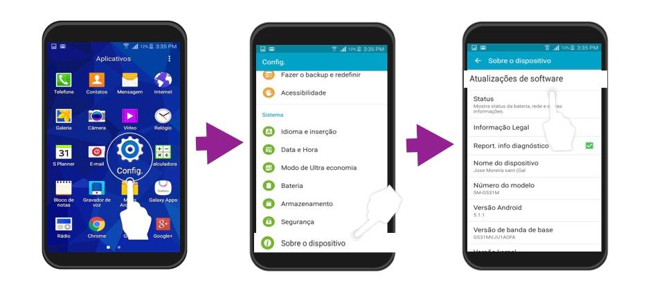 Etapas para a atualização do Android por Wi-fi.