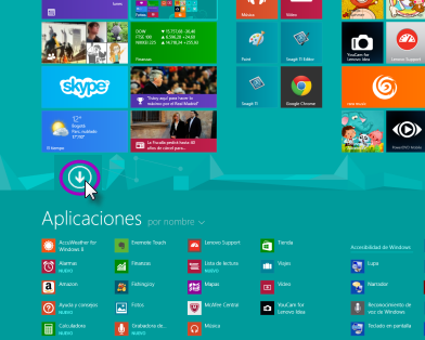 Imagen ejemplo de cómo ver la lista de todas las aplicaciones en Windows 8 si el equipo no es táctil.