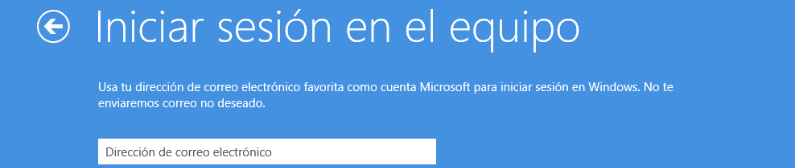 Imagen ejemplo de la primera opción para registrar una cuenta Microsoft en Windows 8.
