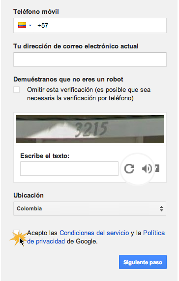 Captcha y datos de seguridad