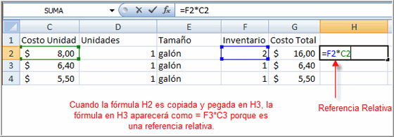 ejemplo de referencias absolutas y relativas en excel