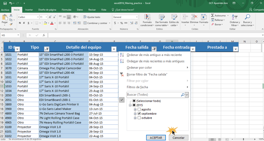 Imagen ejemplo de cómo añadir un segundo filtro en Excel.