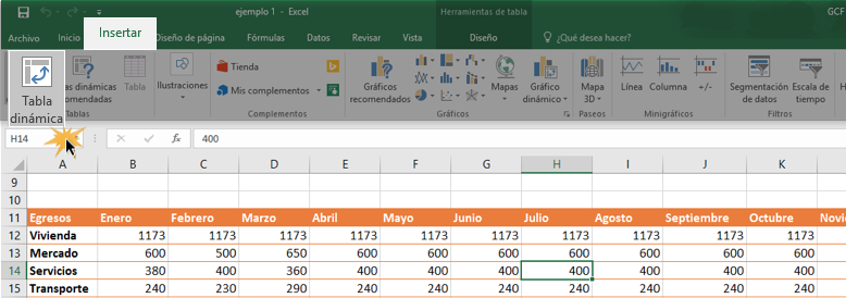 Imagen ejemplo del comando Tabla dinámica.