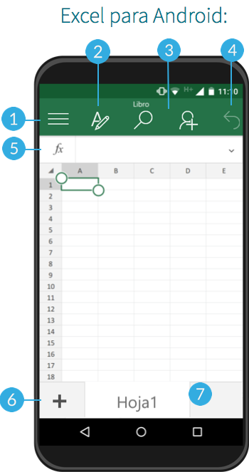 Interfaz de Excel en sistema operativo Android.