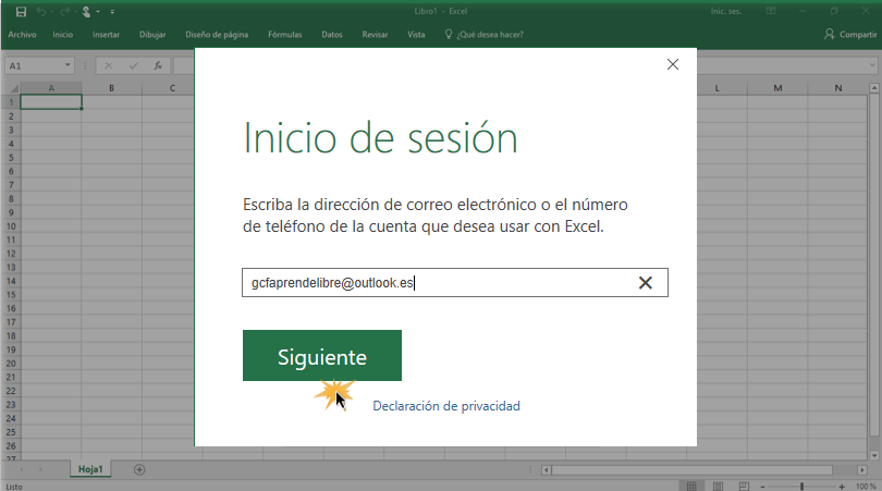 Excel 2016: Iniciar sesión en Excel 2016