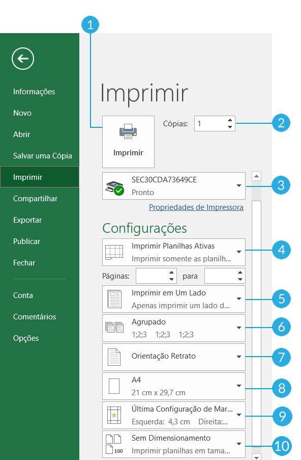 Exemplo do painel Imprimir.