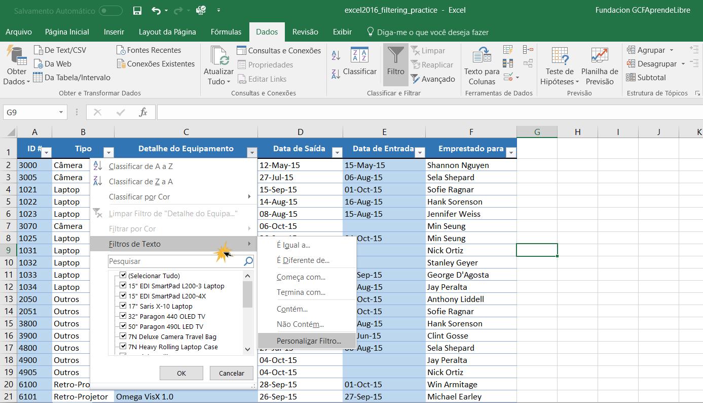 Exemplo de como usar os filtros avançados no Excel.