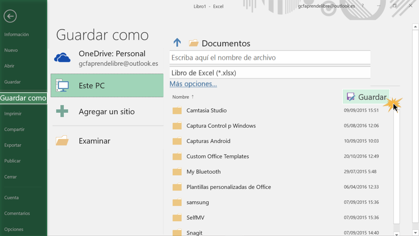 Excel 2016 Cómo guardar un archivo en Excel 2016