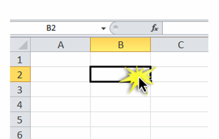 Imagen la celda B2 seleccionada en Excel 2010.
