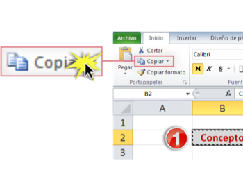 Imagen de Comando Copiar en la Cinta de opciones de Excel 2010.