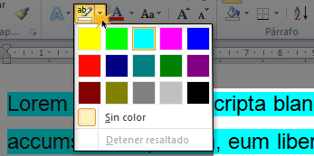 Resaltar texto en Word 2010