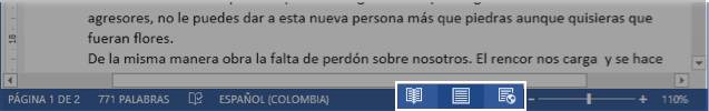 Botones de modos de visualización de Word 2013.