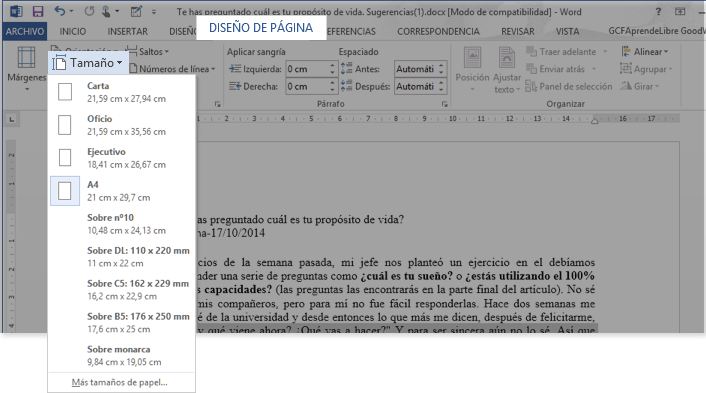 Word 13 Tamano De Pagina