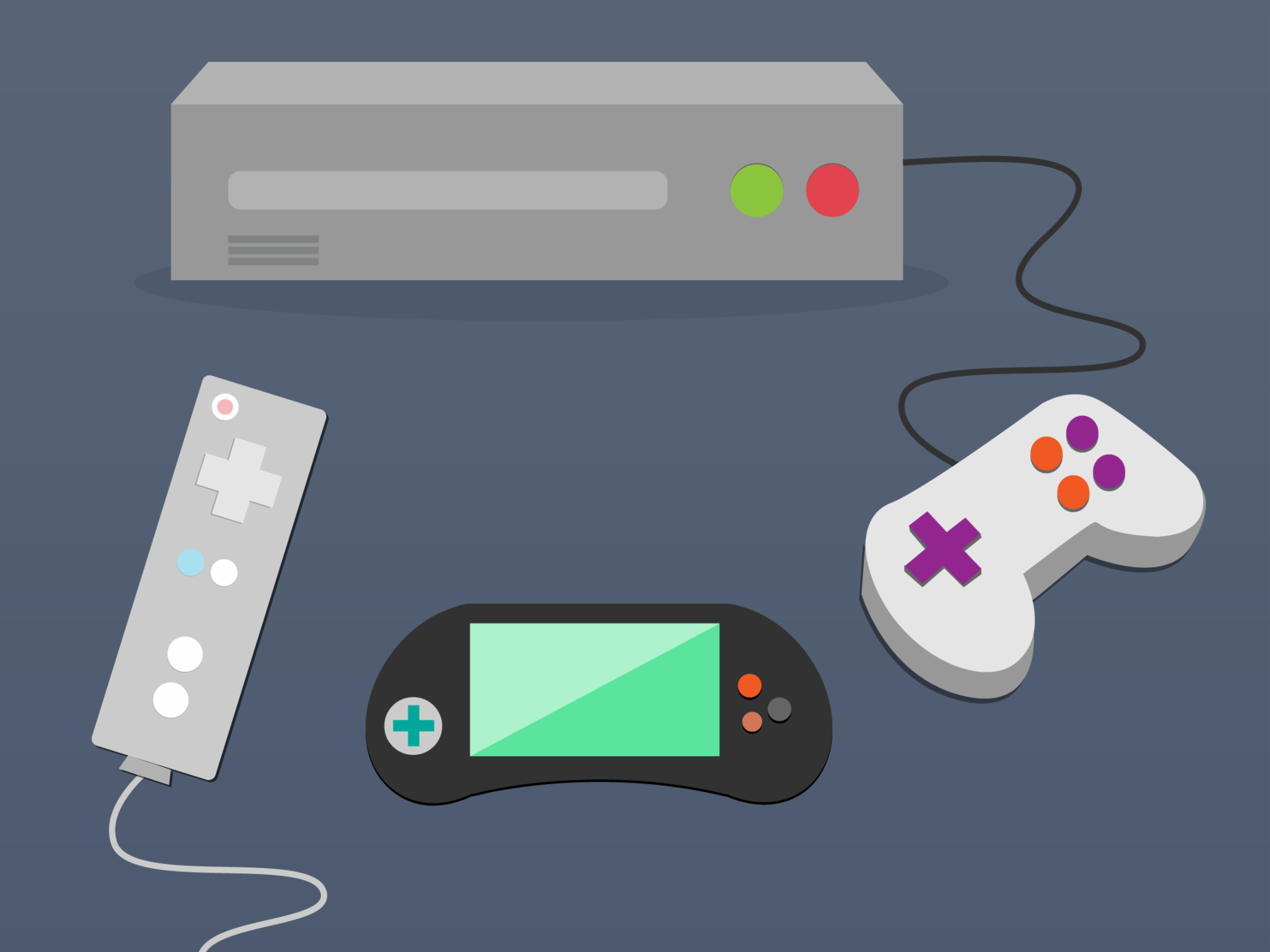Consolas de videojuegos: Play Station, X-Box, Wii.