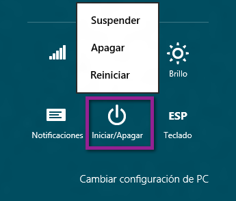Opción apagar en Windows 8