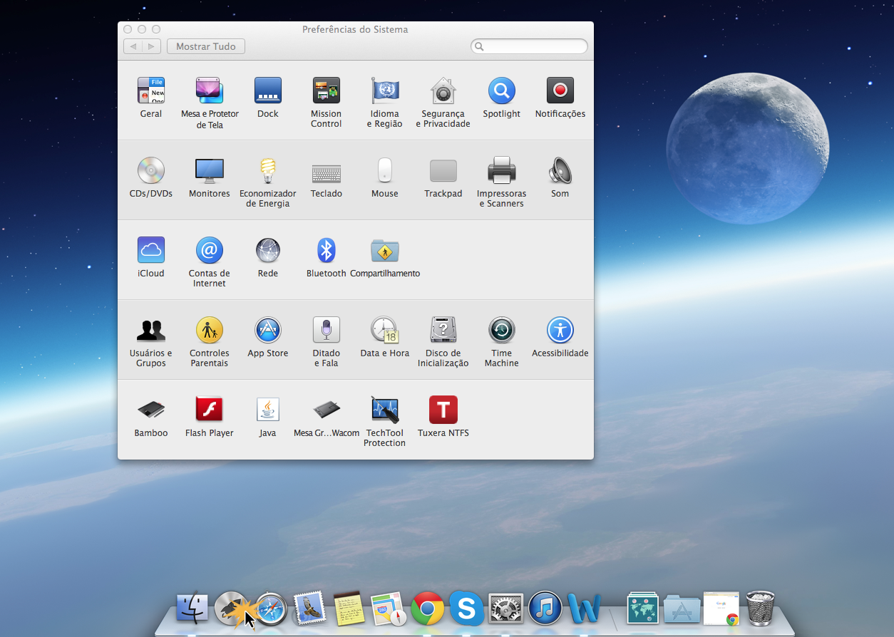 Preferências do sistema para fazer ajustes na configuração no Mac OS X