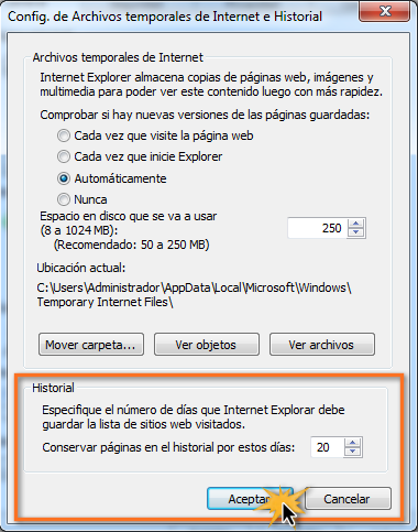 configurar archivos temporales