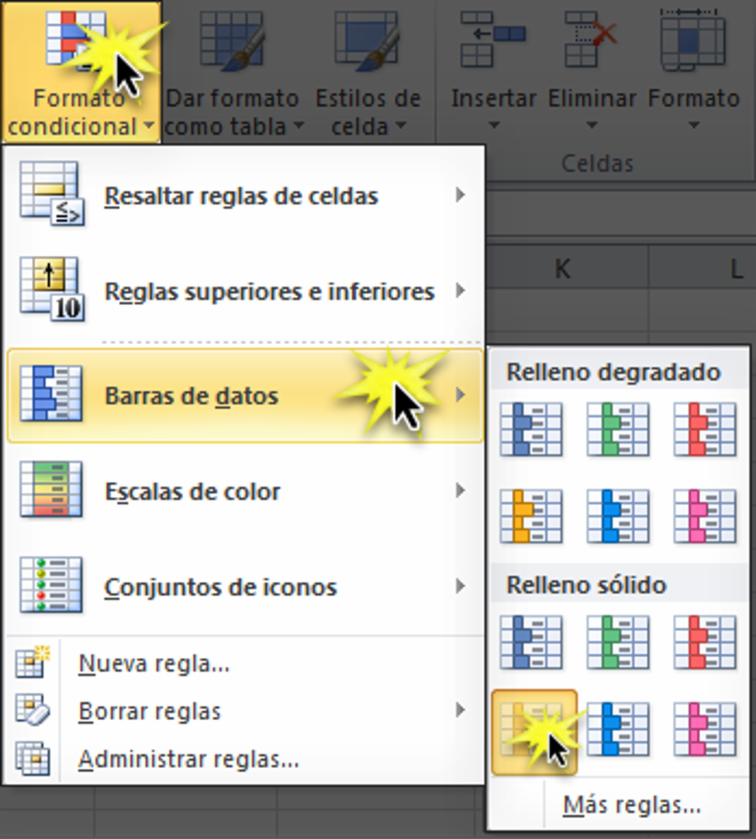 Imagen ejemplo de cómo utilizar los formatos condicionales en Excel 2010.