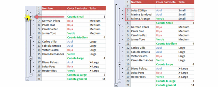 Imagen ejemplo de cómo volver a mostrar datos que estaban ocultos en una hoja de cálculo en Excel 2010.