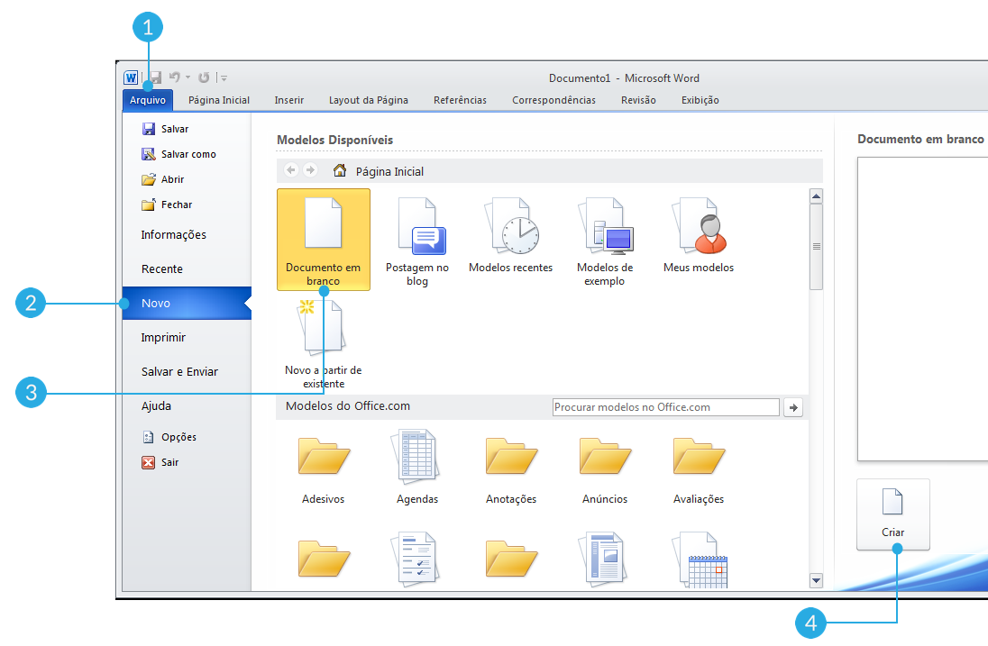 Como criar um documento do Word?