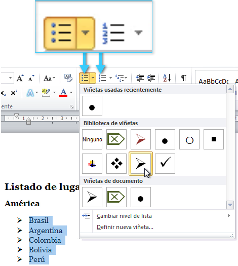 Microsoft Word 2010: Insertar viñetas o bullets.