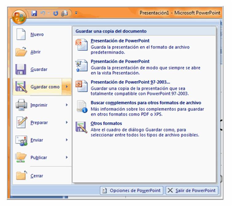 Botón Microsoft Office: acceso a funciones como guardar, imprimir, abrir