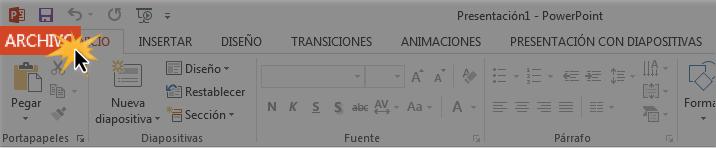 El acceso a la vista BackStage se encuentra en la Cinta de opciones.