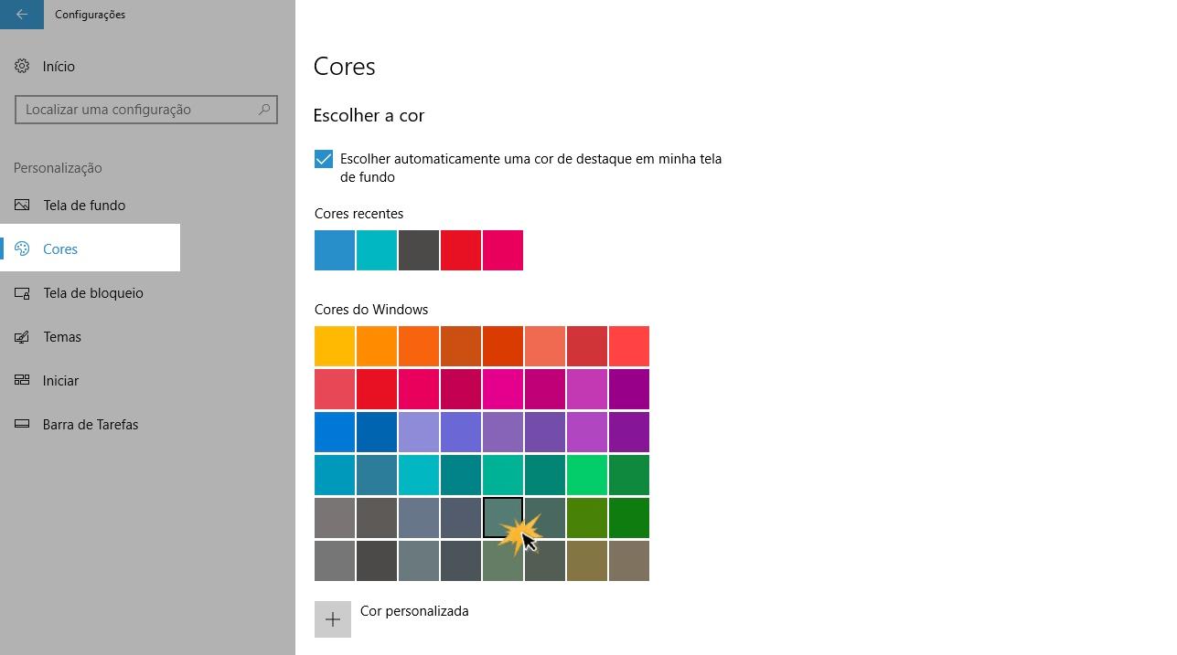 Clique sobre a cor que deseja aplicado ao seu computador.
