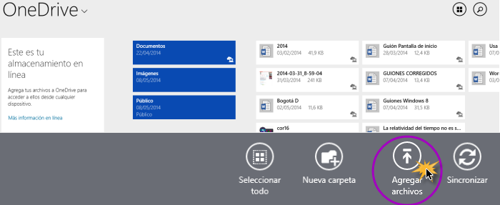 Imagen ejemplo de la opción Agregar archivos de OneDrive.