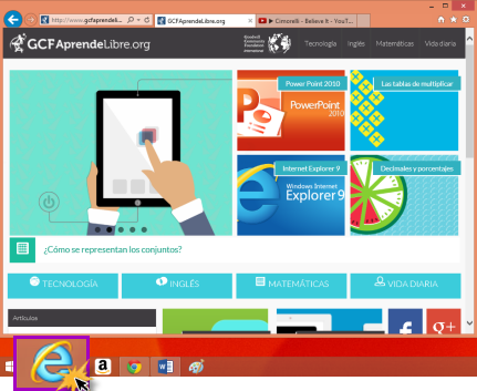 Vista de versión Internet Explorer 11 para Escritorio de Windows 8.