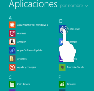 Vista de cómo se abre una aplicación desde la lista de aplicaciones de Windows 8.