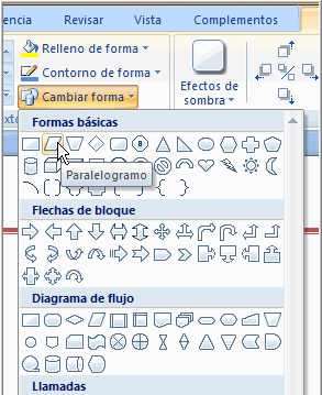 Imagen ejemplo de cómo cambiar la forma de un cuadro de texto en Word 2007.