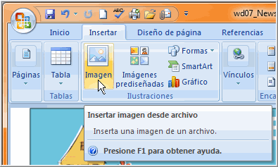 Imagen del comando Imagen en la pestaña Insertar.