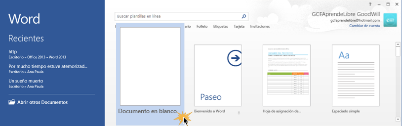 Crear Un Documento En Blanco Y Cómo Usar Las Plantillas En Word 2013