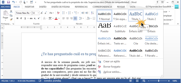 Word 2013 Qué Es Y Cómo Aplicar Un Estilo