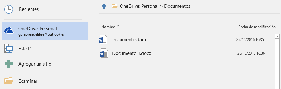 Documentos archivados en OneDrive
